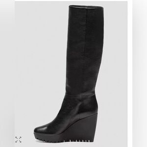 Gucci Black Leather Wedge Knee-High Boots